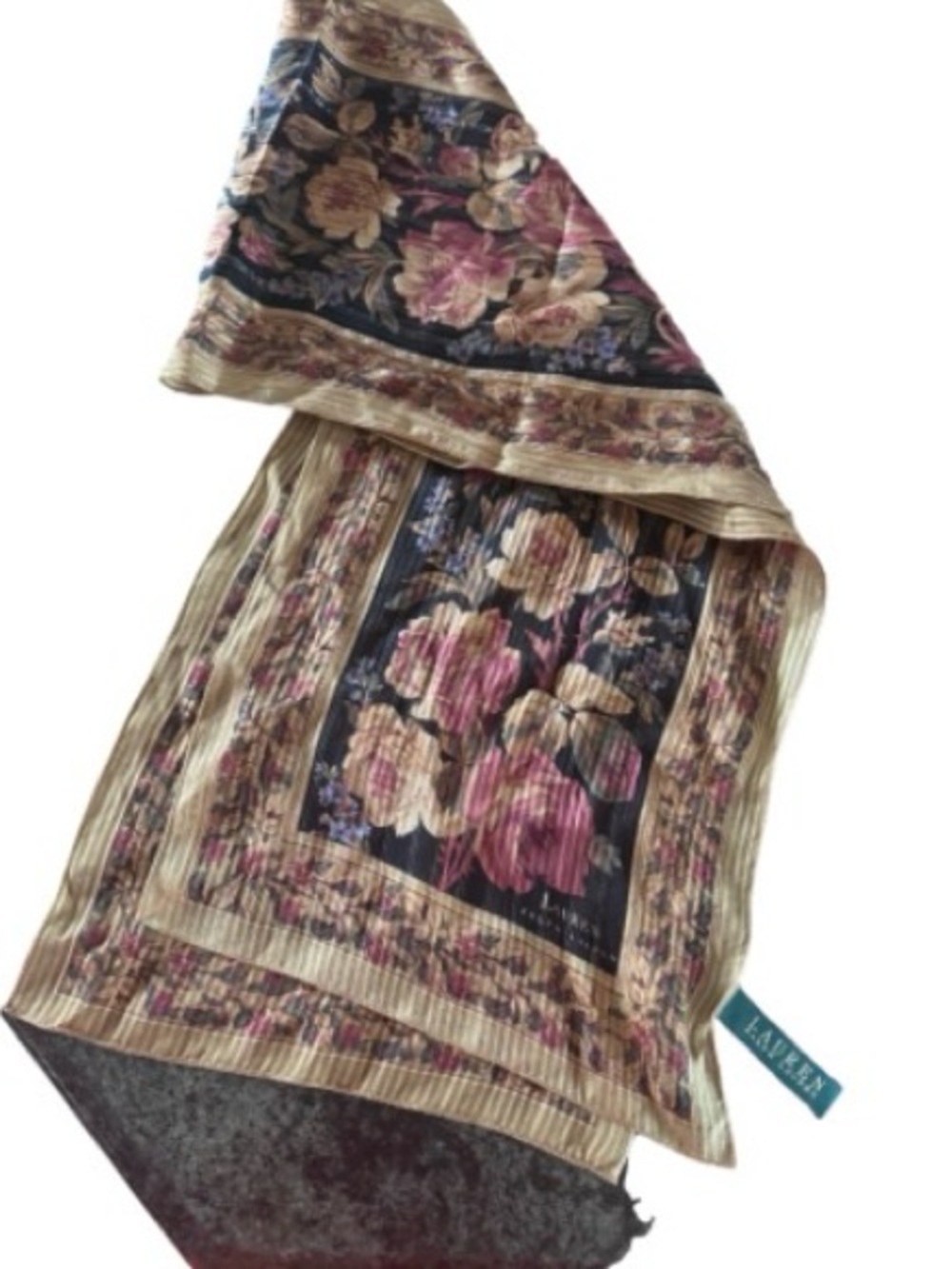 Lauren Ralph Lauren Floral Border Scarf in Black, Pink and Gold Tones - Picture 5 of 7